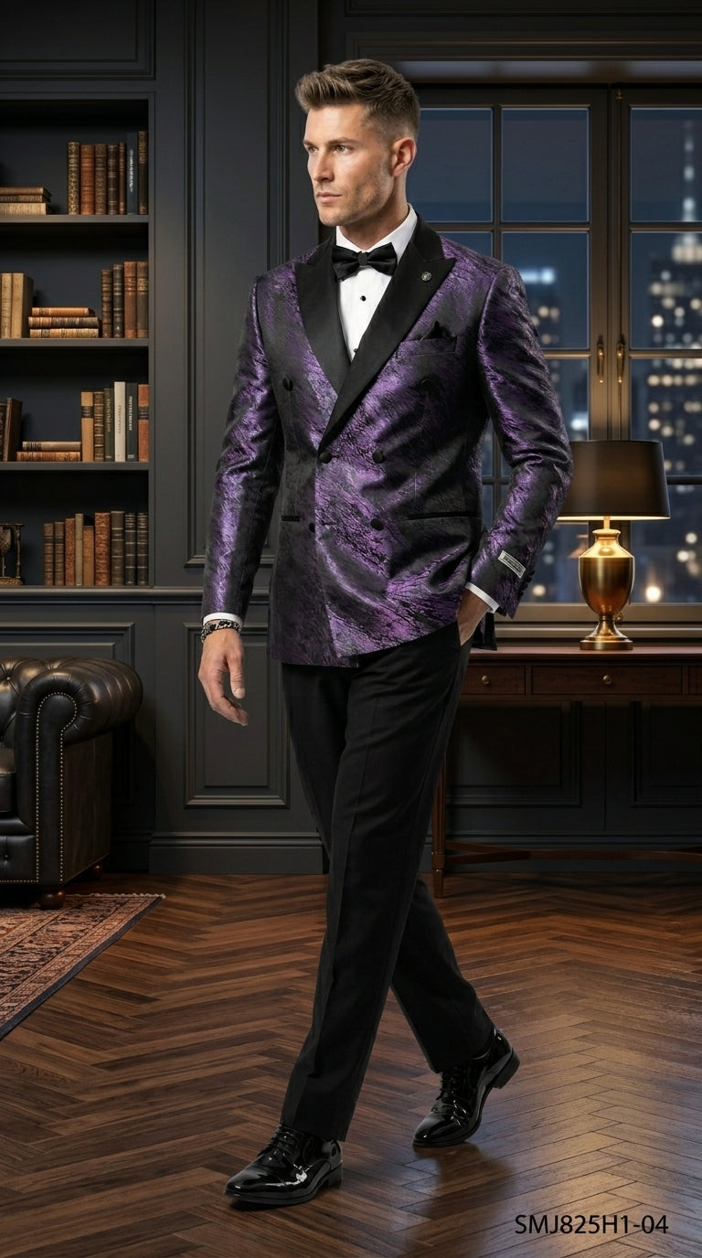 Stacy Adams Men’s High Fashion Pattern Sport Coat, Hybrid Fit Formal Blazer in Bronze, Silver, Red and Purple