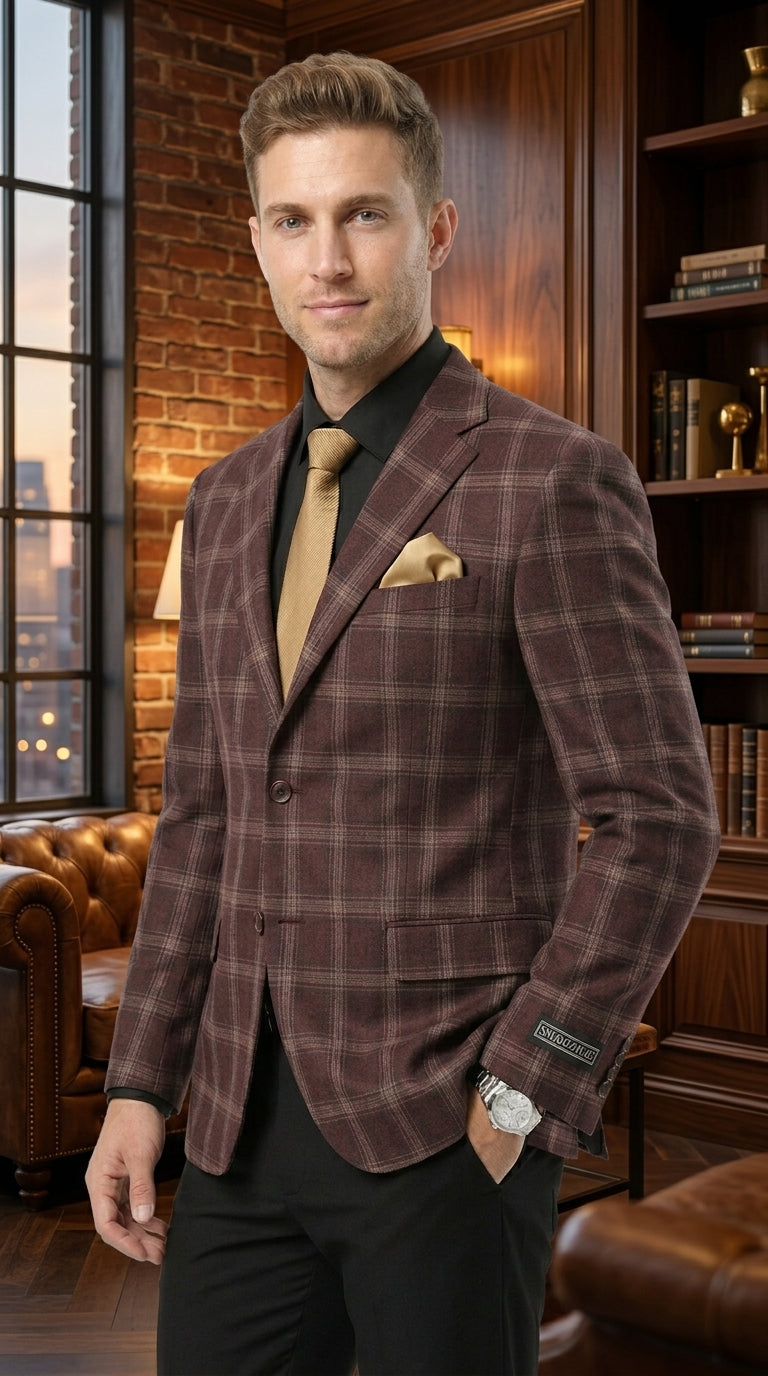 Stacy Adams Men’s Glen Plaid Hybrid Fit Sport Coat, Business Casual Blazer in Navy, Burgundy and Blue