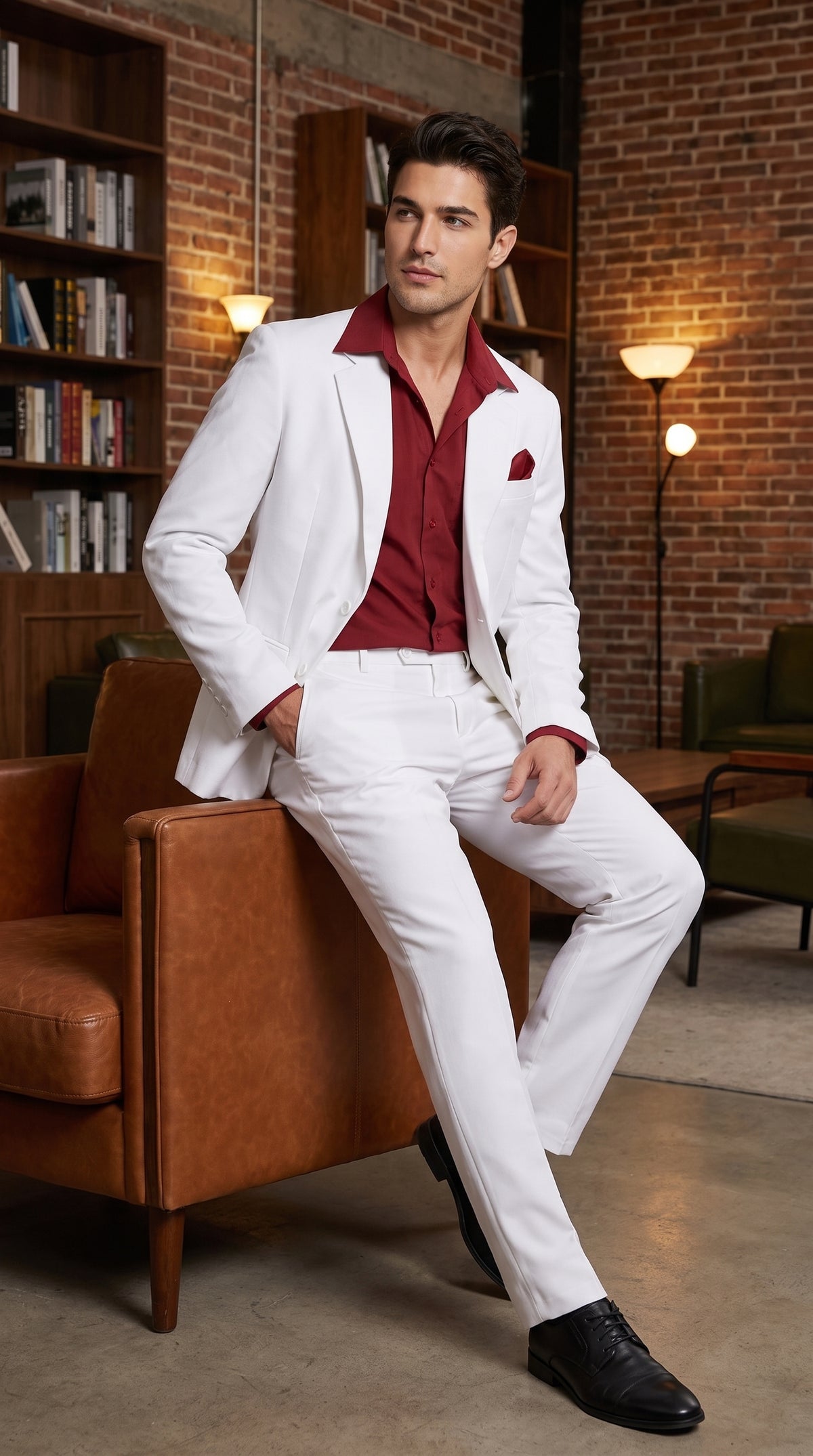 Men’s Tony Montana Scarface White Suit, Movie Inspired Costume Suit with Red Shirt