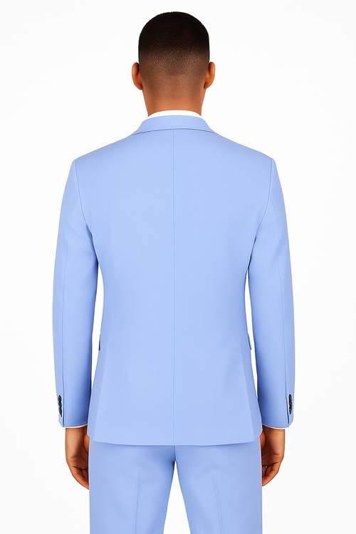 Stylish light blue two-button suit for weddings and formal events