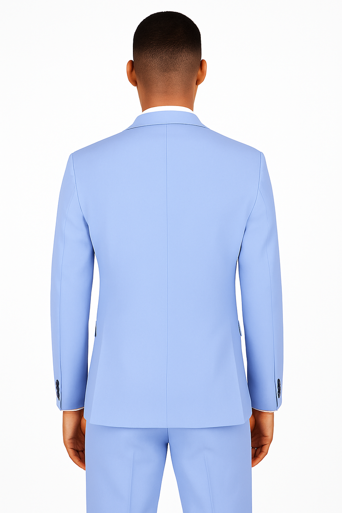 Stylish light blue two-button suit for weddings and formal events