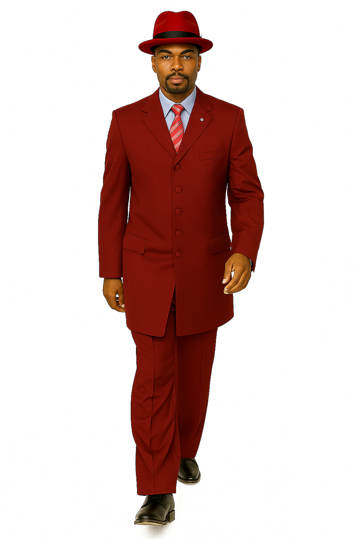 Zoot Suit - Mens 2PC Classic Long Fashion Burgundy Zoot Suit