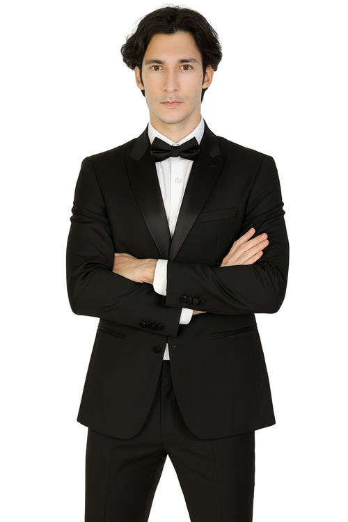 Mens 3-Piece Slim-Fit Shiny All Satin Suit Black