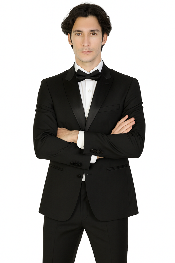 Mens 3-Piece Slim-Fit Shiny All Satin Suit Black