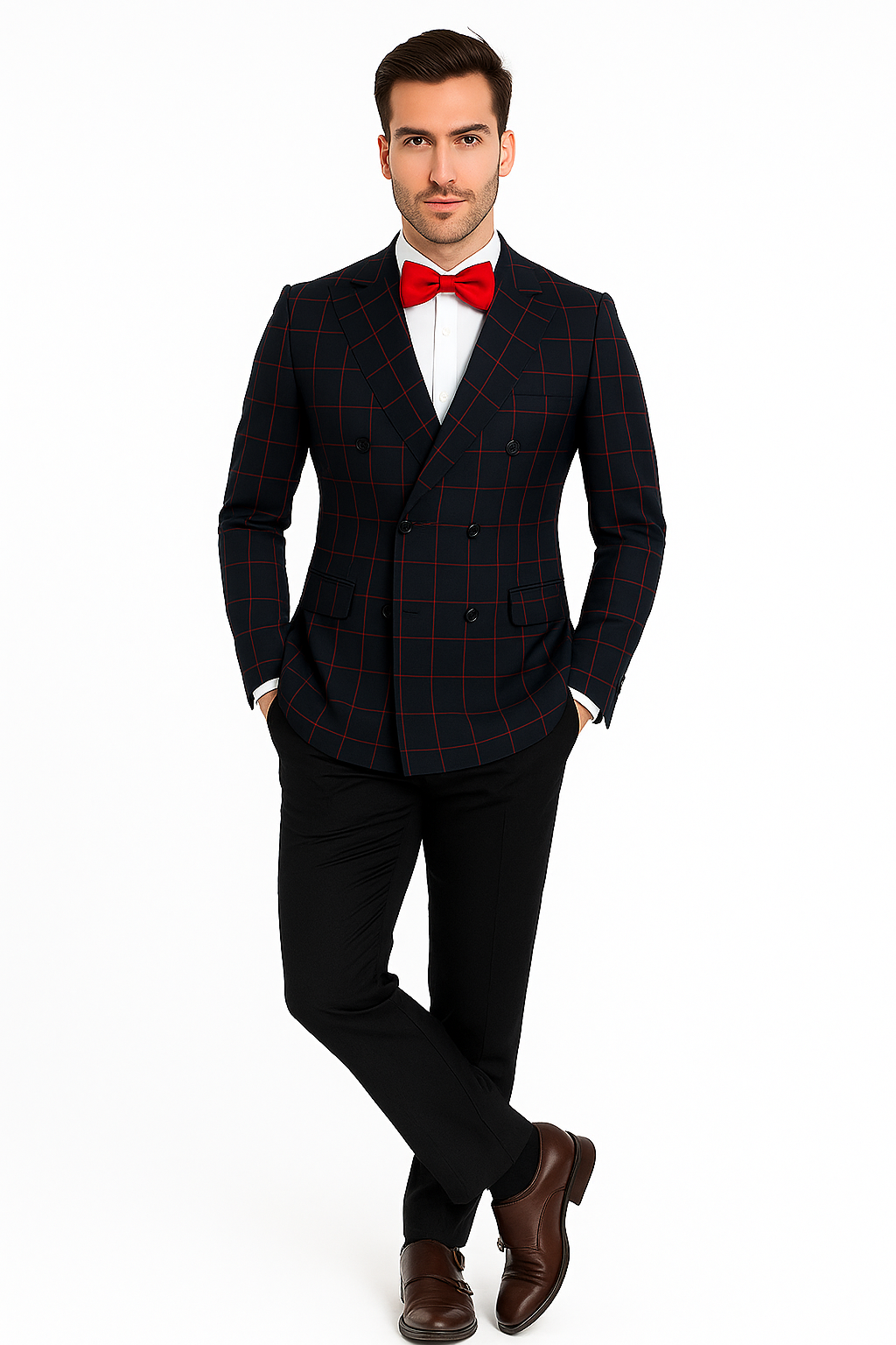Double Breasted Suit in Black and Red Plaid Window Pane Suit - Gangster Suit 1920s Suit - 34 Short or Extra Small