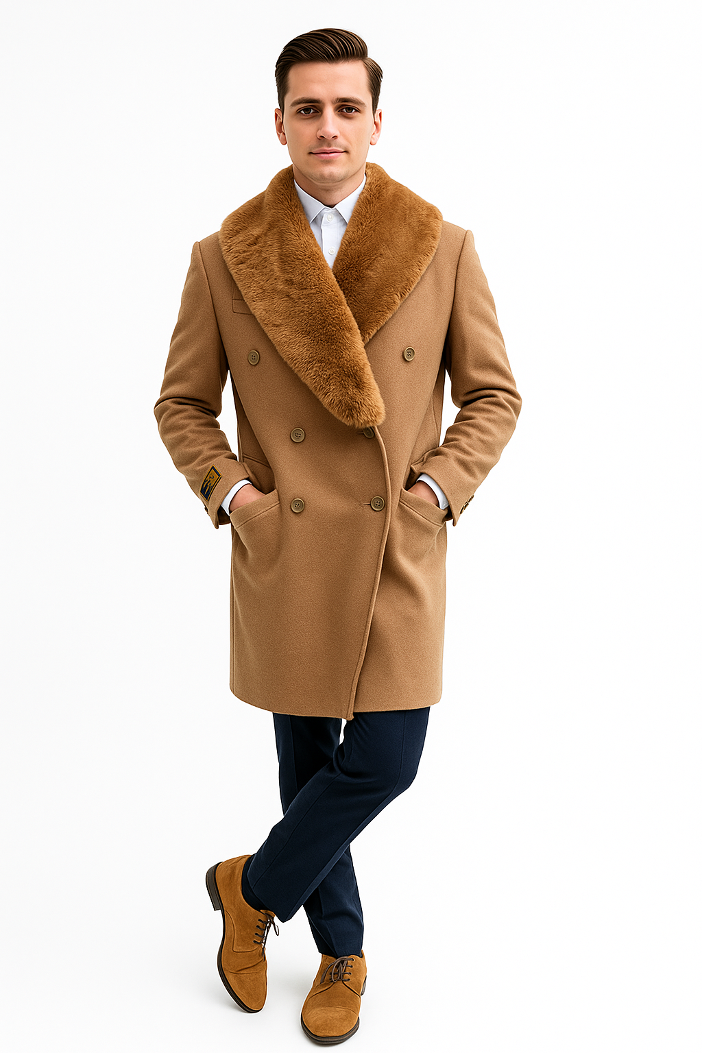 Mens Camel Color Peacoat - Mens Wool Camel Peacoat - Coat Size 38