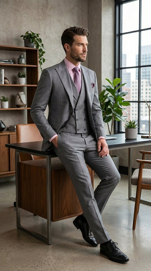 Charcoal Modern Fit 3-Piece Suit with Lapel Vest & Adjustable Pants