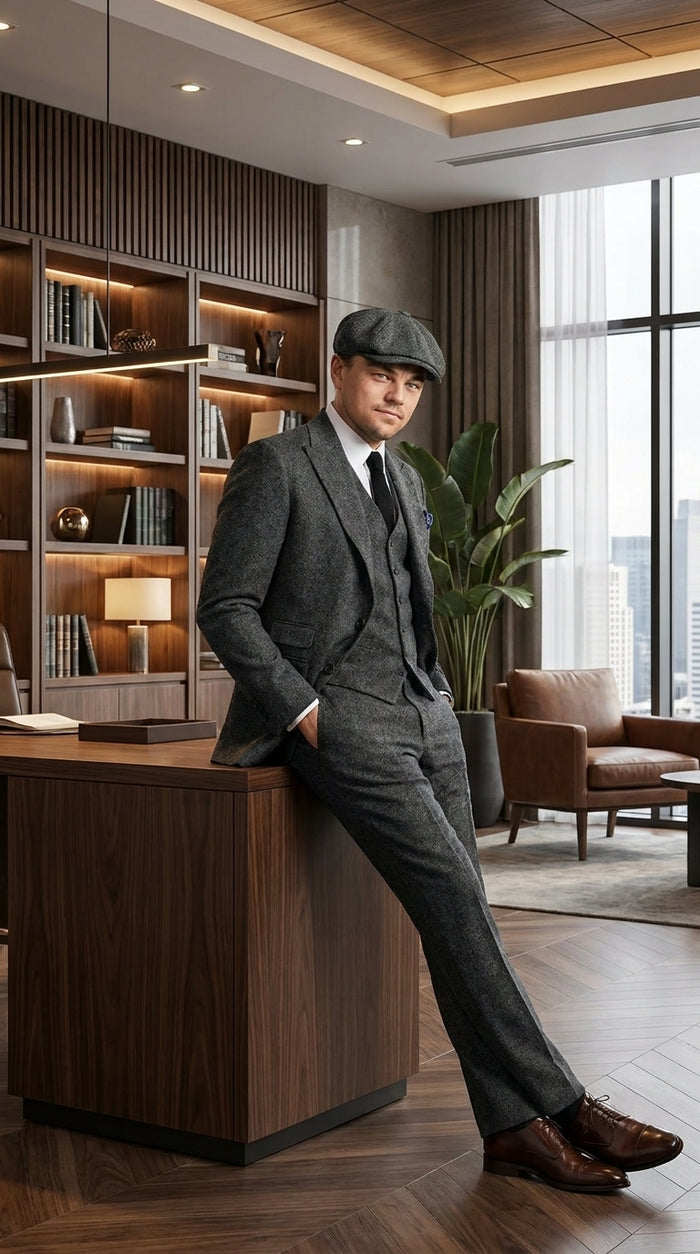 Men’s Charcoal 1920s Gangster 3 Piece Suit, Great Gatsby Formal Outfit for Weddings, Prom, Parties, and Theme Events