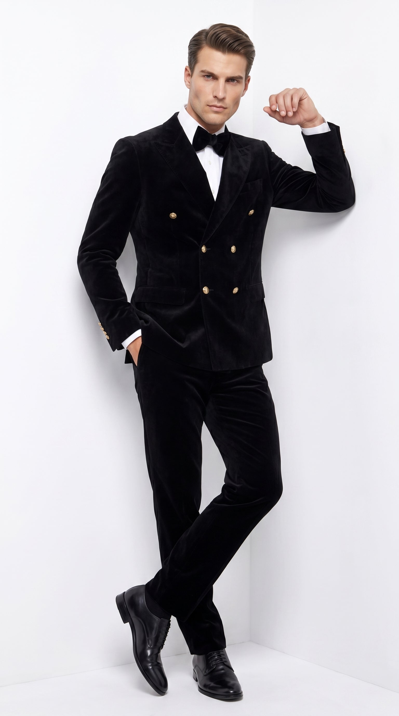 Men’s Rossi Man Zeus Black Velvet Double Breasted Tuxedo Suit, Formal Wedding Prom Dinner Suit Set - 34 Short or Extra Small