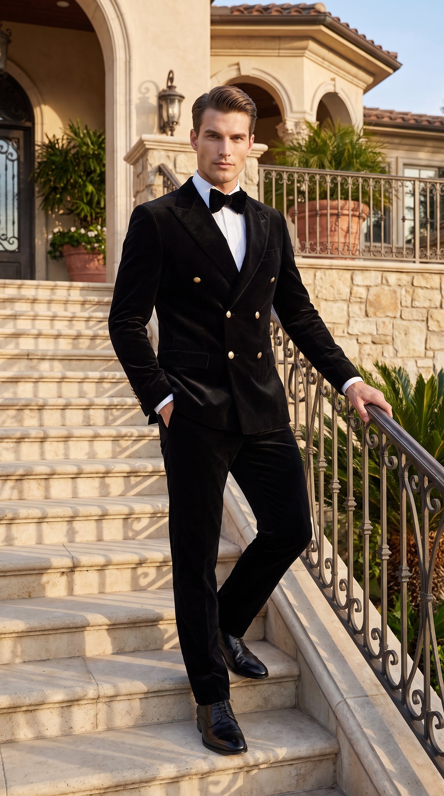 Men’s Rossi Man Zeus Black Velvet Double Breasted Tuxedo Suit, Formal Wedding Prom Dinner Suit Set - 34 Short or Extra Small