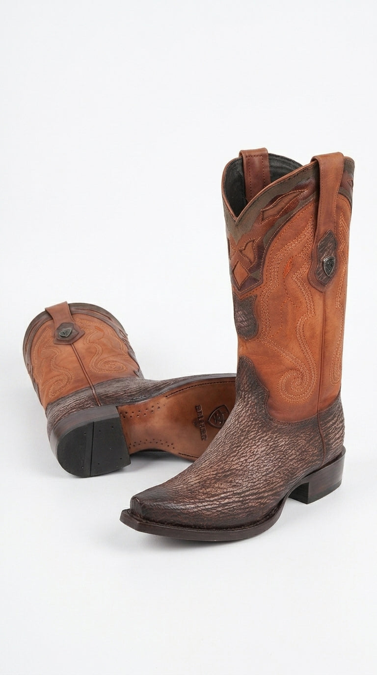 Men’s Shark Skin Cowboy Boots, Western Exotic Boots in Brown, Sand and Cognac