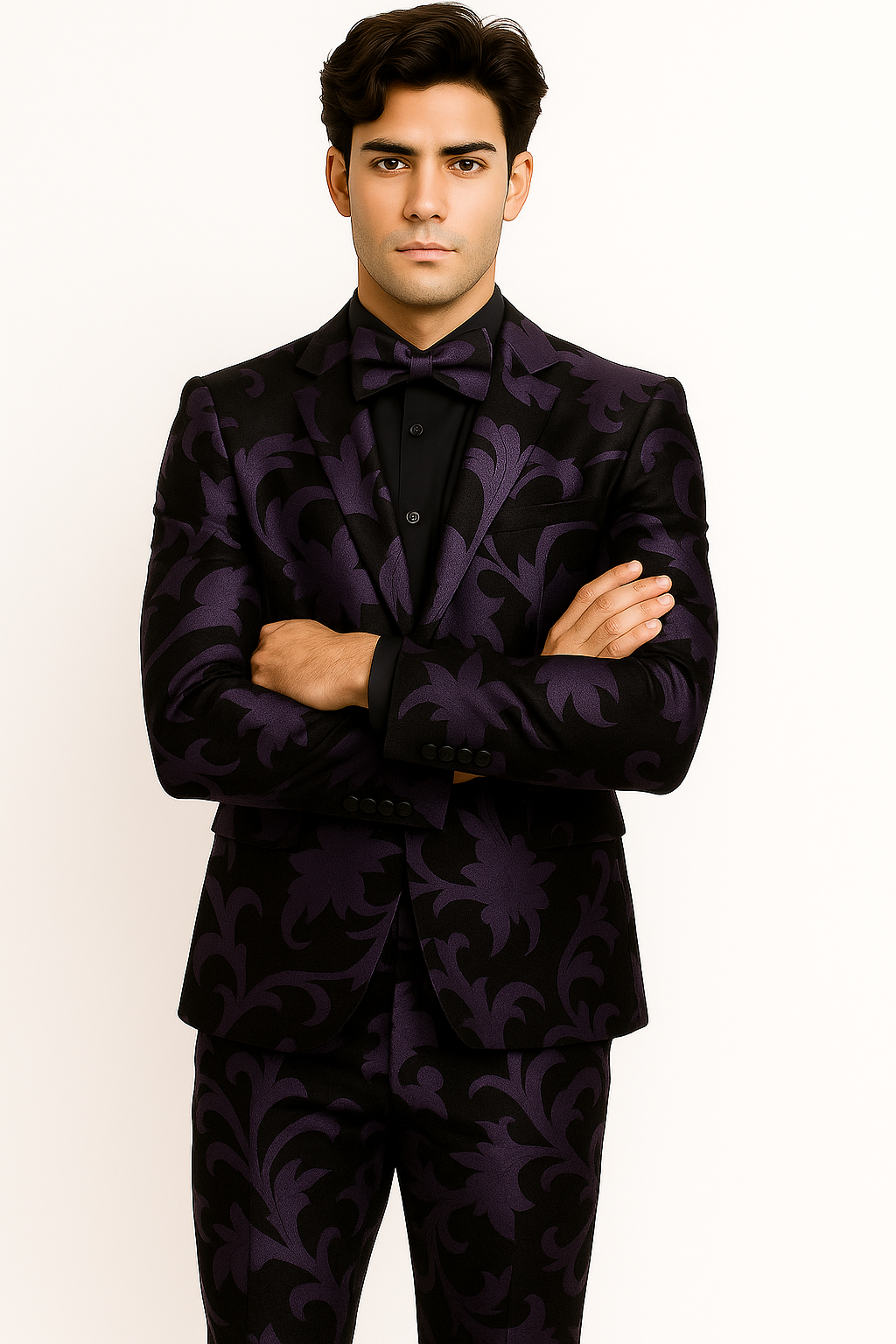 Mardi Gras Suit - Purple and Black Paisley Tuxedo Dinner Jacket + Matching Pants - Slim Fitted - 34 Short or Extra Small