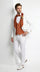 Men’s Cream Wedding Suit with Orange Contrast Shawl Lapel, Vested Groom Formal Suit Set