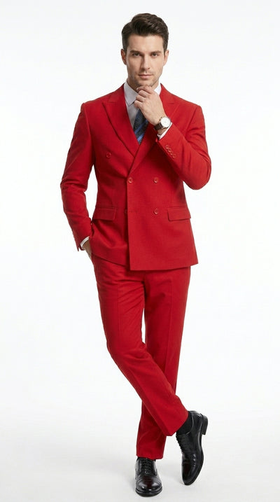 Men’s Red Double Breasted Poplin Suit, Classic Formal Wedding Church Business Suit Set
