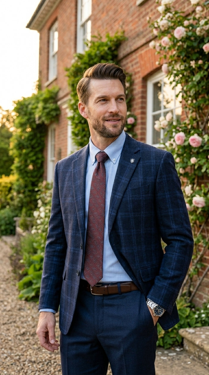 Stacy Adams Men’s Glen Plaid Hybrid Fit Sport Coat, Business Casual Blazer in Navy, Burgundy and Blue