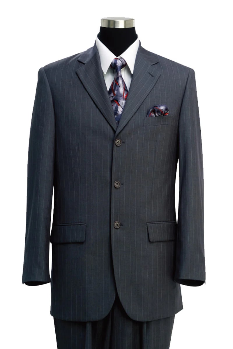 Mens Classic Fit 3 Button 2PC Pinstripe Suit in Grey - 38 Short Jacket+32 Waist Adjustable 28to34)(Height: 5 4 to5 7 )(Neck  15-16.5)S-M)