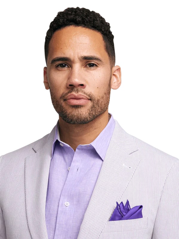 Mens Lavender Seersucker Suit Blazer + Pants Cotton Fabric - Summer Fabric in Purple color - 34 Short or Extra Small
