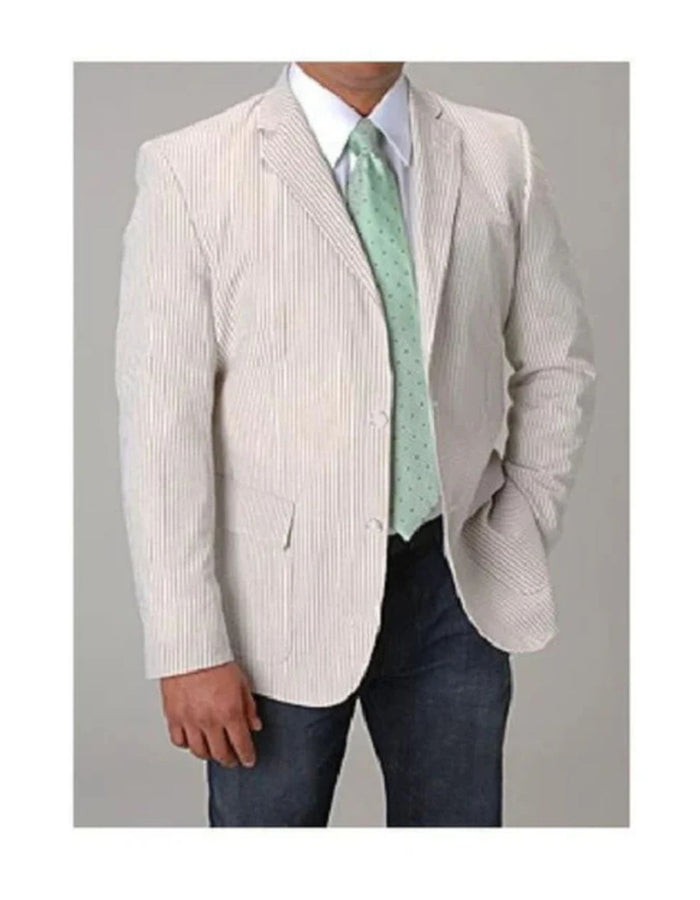 Summer Light Wright Sport Coat Khaki ~ Tan ~ Beige Seersucker