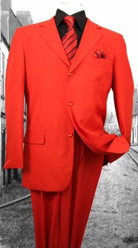 Super 120'S G-Mens Red Suit Solid Color Suit - 58R