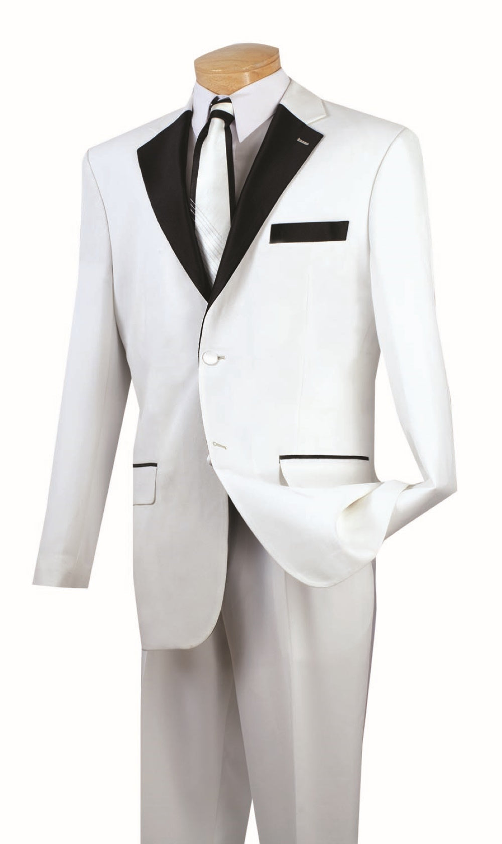 Men's Prom Tuxedo 2 Piece Fancy Lapel In White 2 Button Design - White