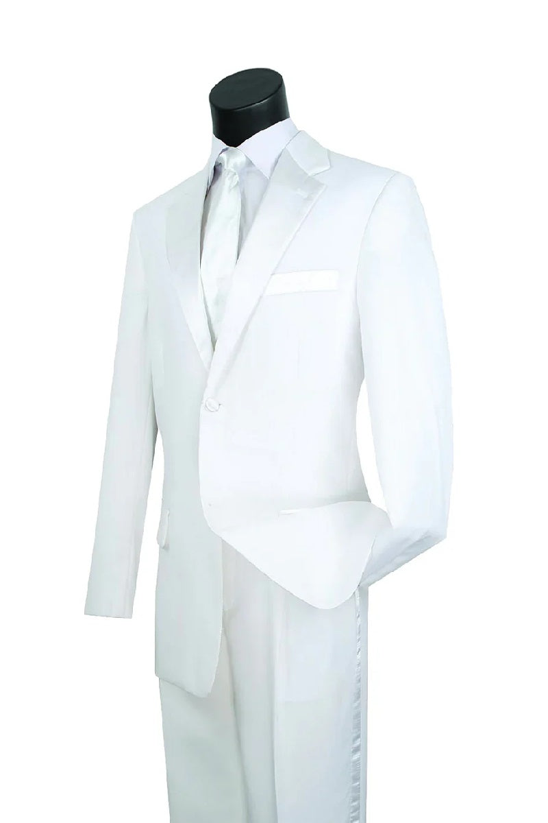 Mens Affordable 2 Button Classic Tuxedo in White - 38 Short Jacket+32 Waist Adjustable 28to34)(Height: 5 4 to5 7 )(Neck  15-16.5)S-M)