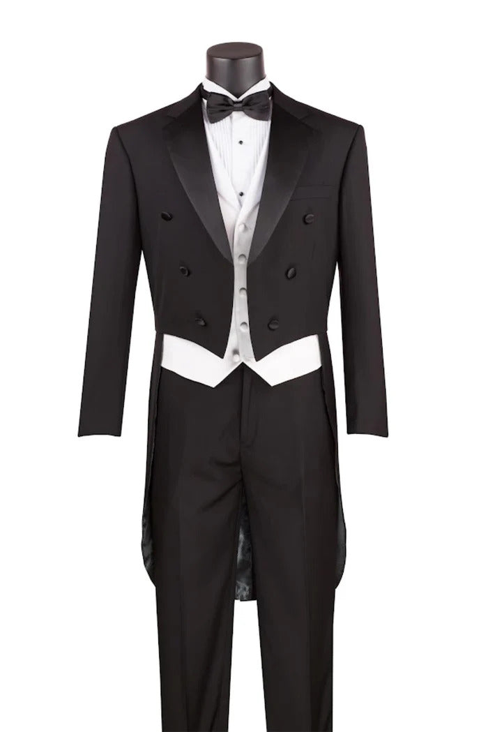 Mens Tuxedo Regular Fit Collection with Tails 3 Piece in Black - 34 Short or Extra Small