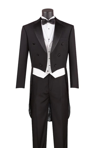 Mens Tuxedo Regular Fit Collection with Tails 3 Piece in Black