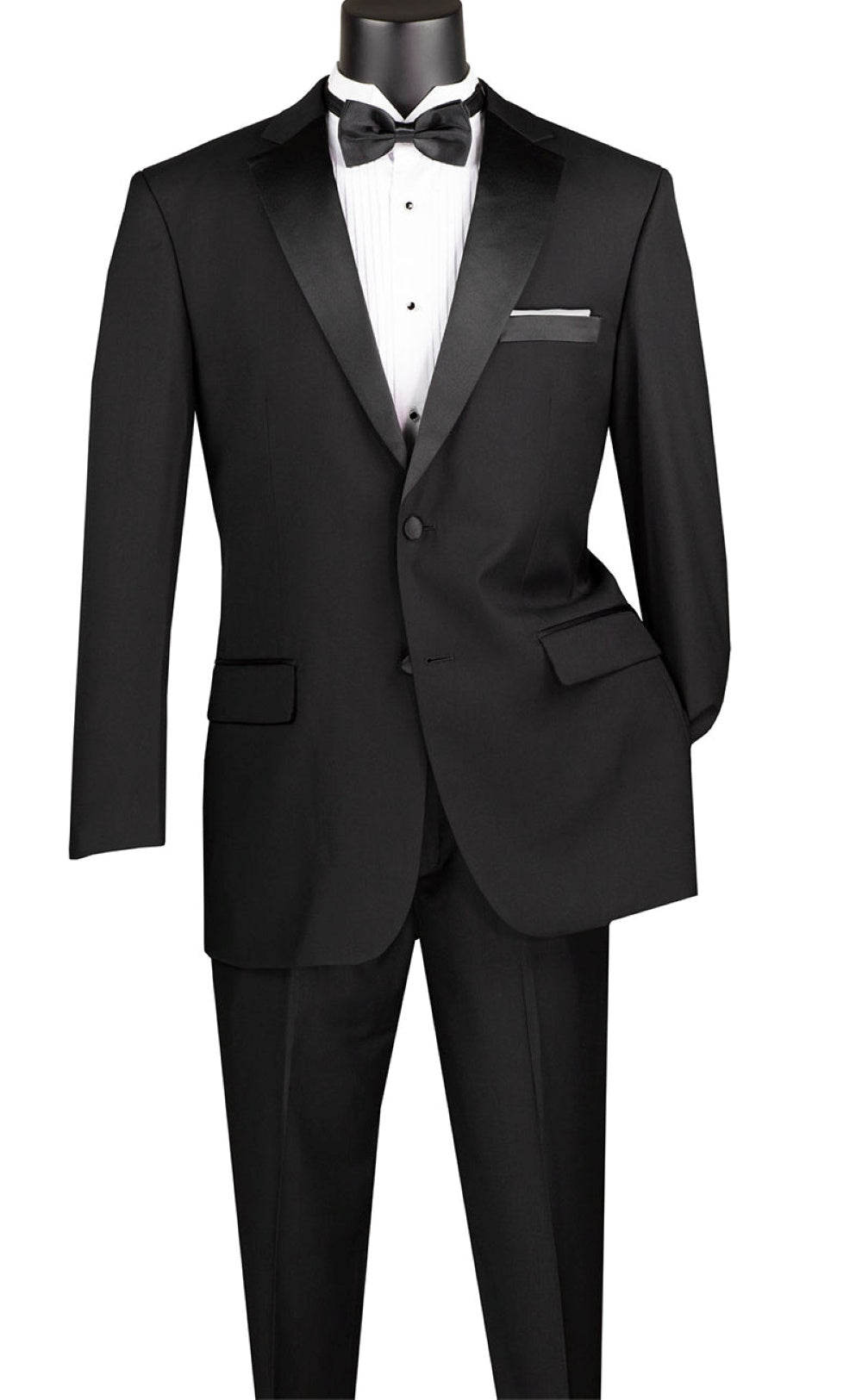 Regular Fit Satin Lapel 2 Piece Tuxedo in Black - Black