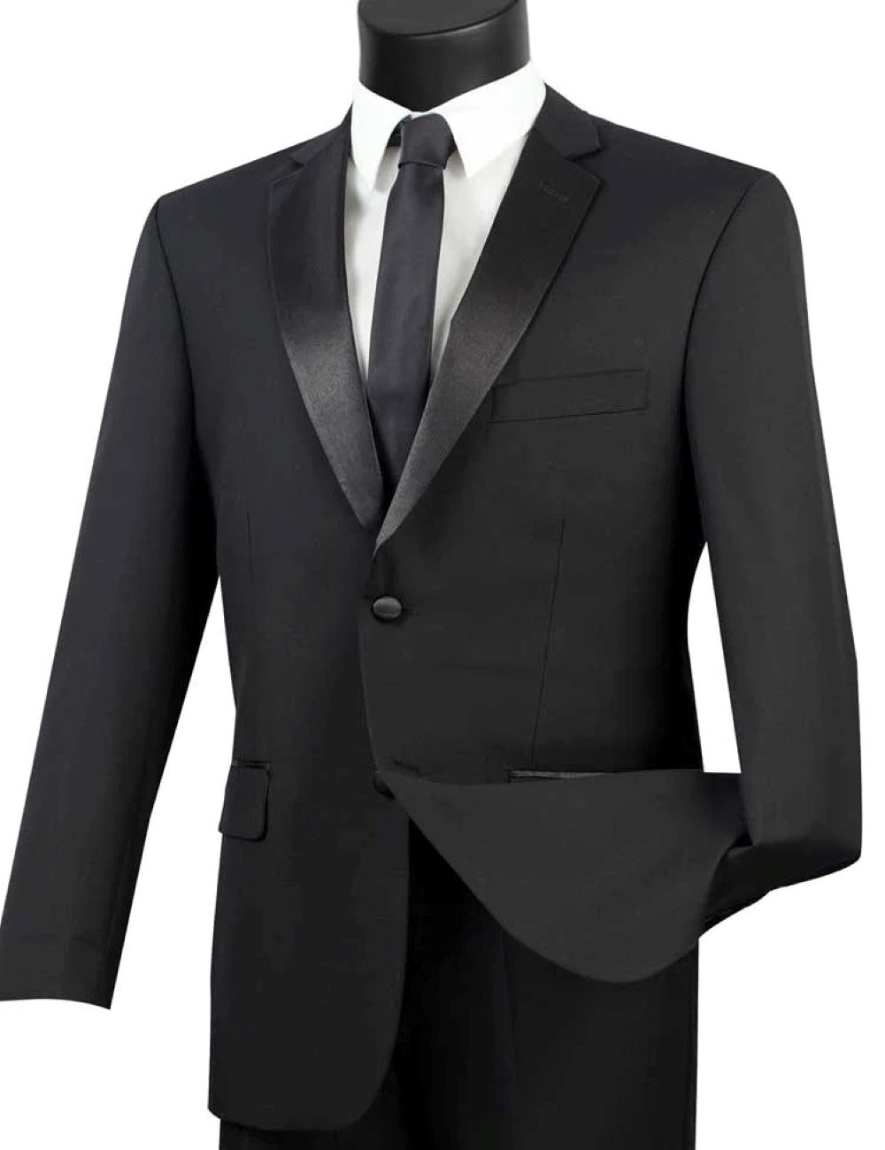 (44L, 54L) Regular Fit Satin Lapel 2 Piece Tuxedo in Black - Black
