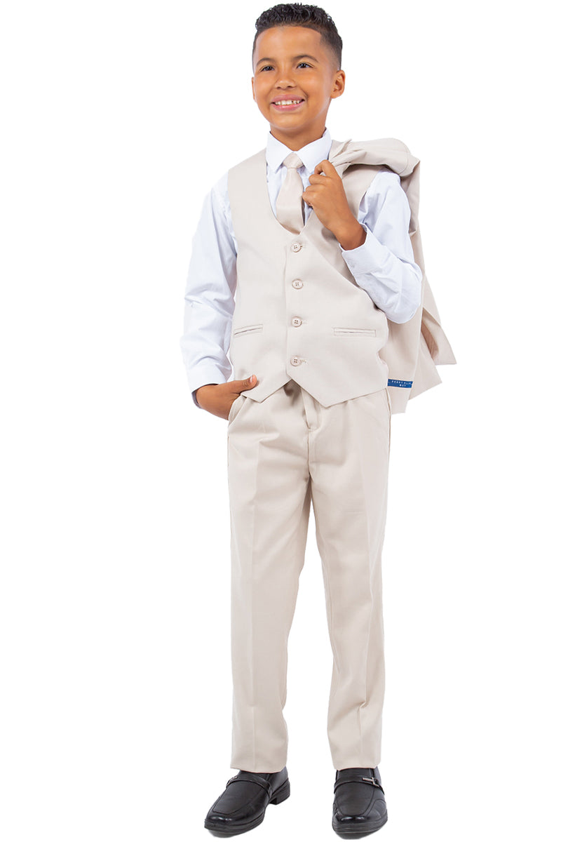 "Perry Ellis Boy's Vested Wedding Suit - Tan Color"