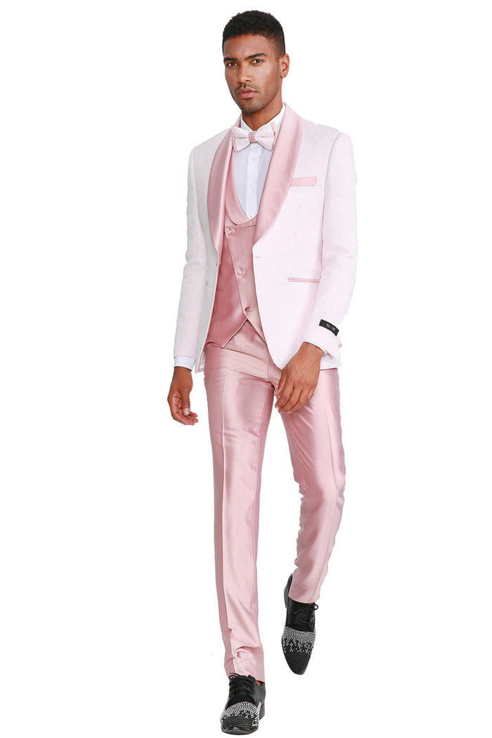 "Pink Paisley Men's Tuxedo with Satin Vest - One Button Prom 2026 & Wedding Suit"