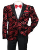 "VELVET FLORAL PAISLEY MEN'S TUXEDO JACKET - MODERN FIT, RED & BLACK"