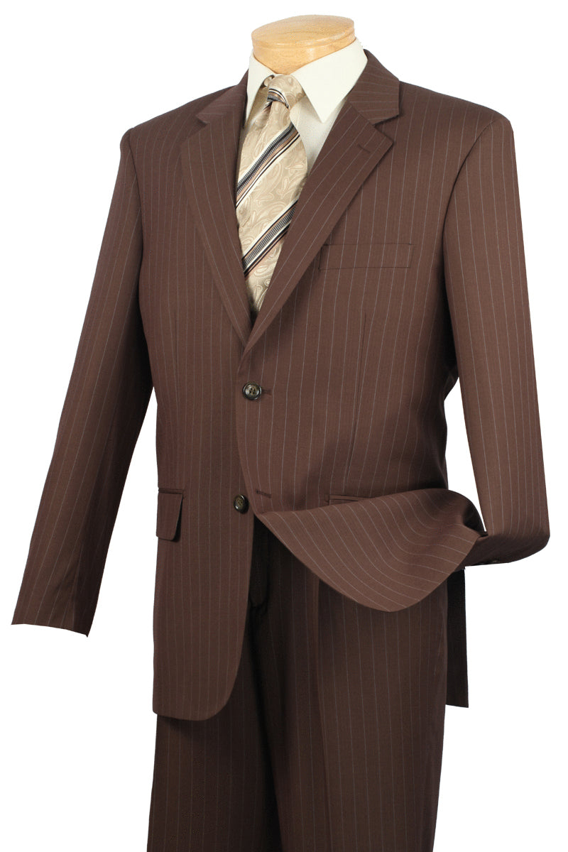Mens Modern Fit 2 Button No Pleated Flat Front Pants Pinstripe Suit in Toffee - 36 Short