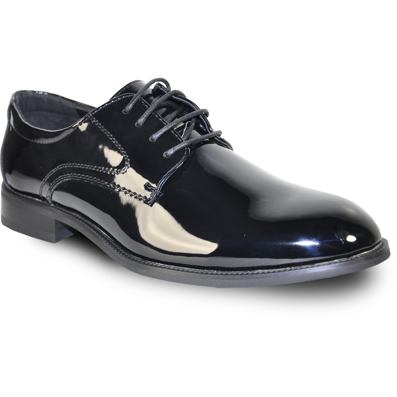 "Black Patent Tuxedo Shoe - Men's Plain Round Toe Style" - 6.5M