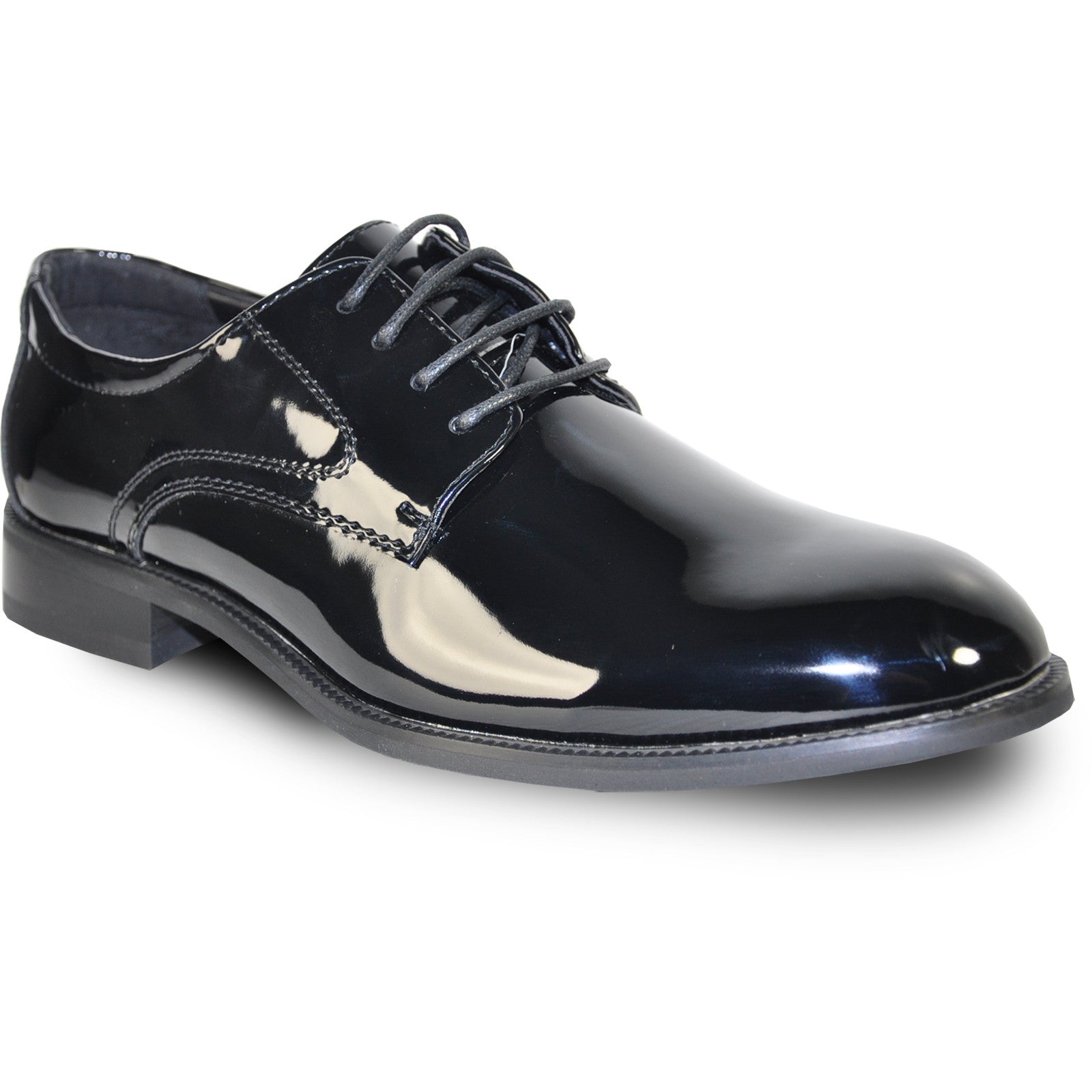 "Black Patent Tuxedo Shoe - Men's Plain Round Toe Style"