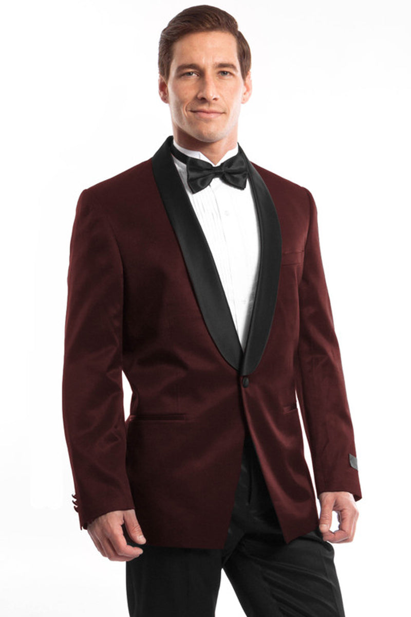 "Burgundy Satin Birdseye Men's Slim Fit Shawl Tuxedo" - 34 Short