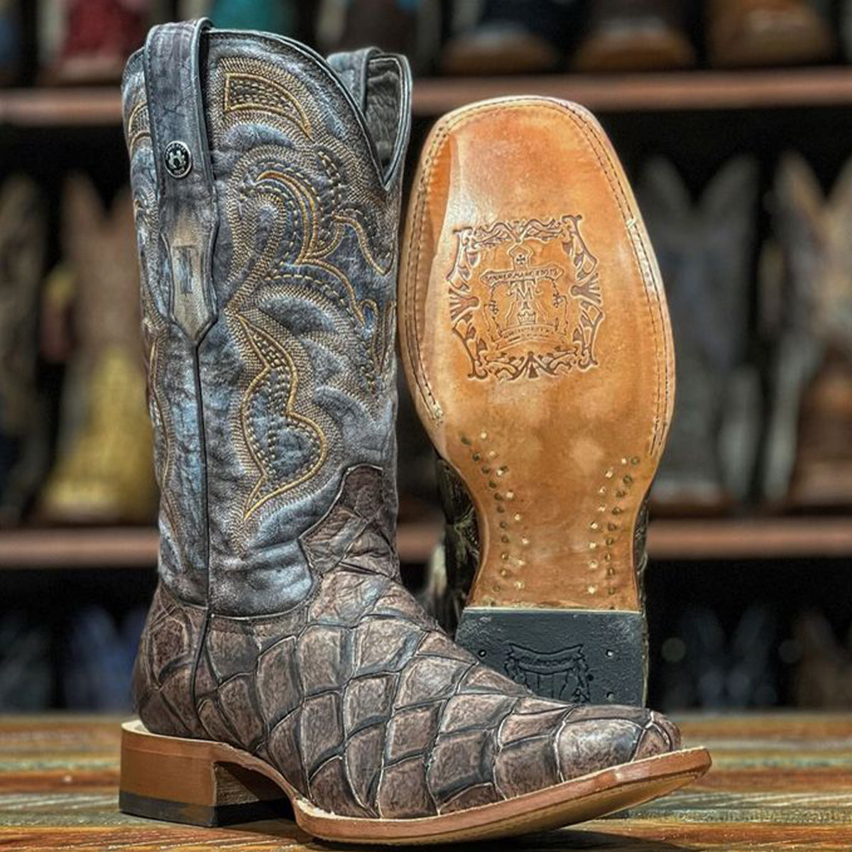 Printed Pirarucu Boots - Brown