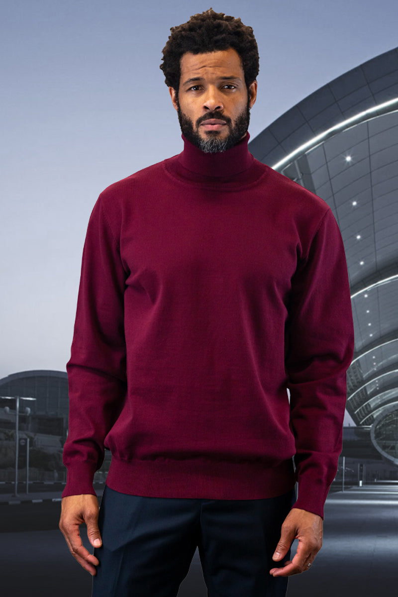 Men's Designer Wool & Cashmere Dress Sweater in Burgundy - Small