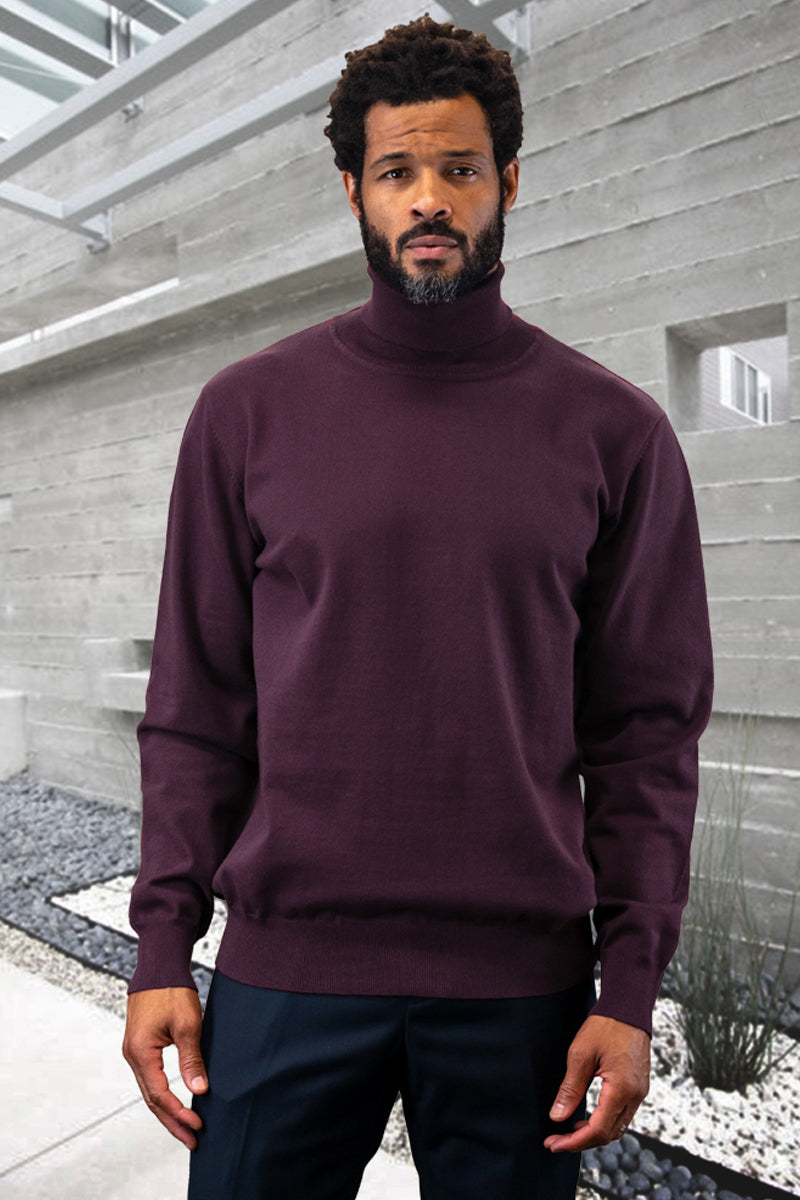 Men's Designer Wool & Cashmere Dress Sweater in Eggplant Purple - Small