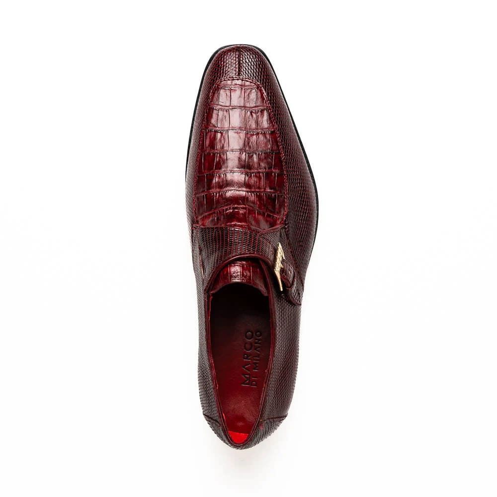 Marco Di Milano Toluca Wine / Burgundy Monk Strap Lizard & Crocodile Shoes - 6