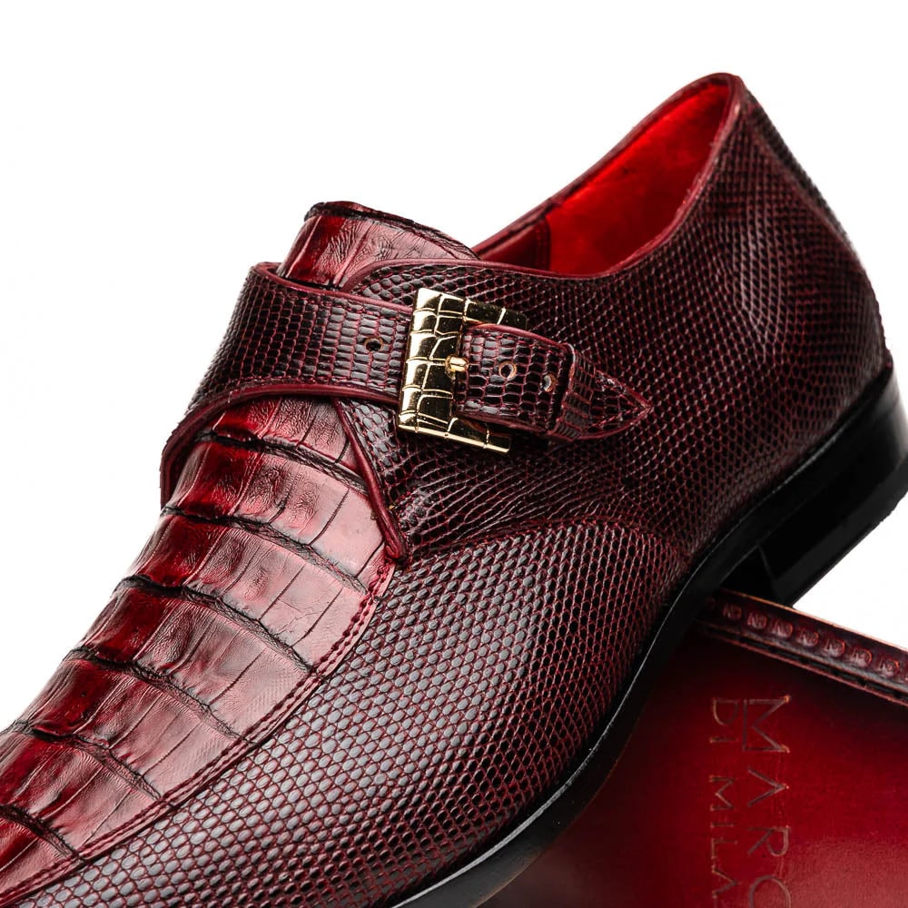 Marco Di Milano Toluca Wine / Burgundy Monk Strap Lizard & Crocodile Shoes - 8
