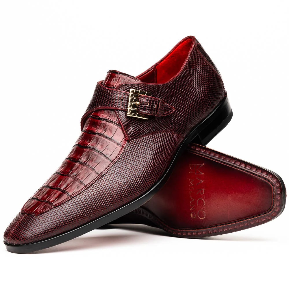 Marco Di Milano Toluca Wine / Burgundy Monk Strap Lizard & Crocodile Shoes - 8