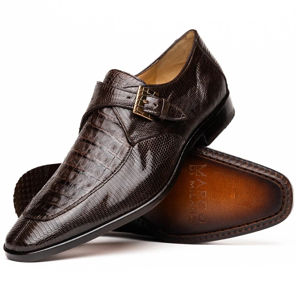 Marco Di Milano Toluca Brown Monk Strap Lizard & Crocodile Shoes - 6