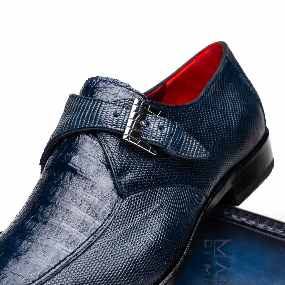 Marco Di Milano Toluca Navy Blue Monk Strap Lizard & Crocodile Shoes - 6