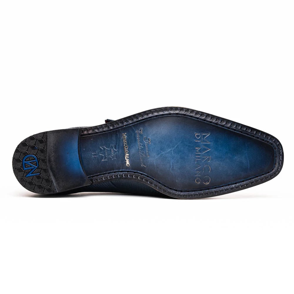 Marco Di Milano Toluca Navy Blue Monk Strap Lizard & Crocodile Shoes - 6