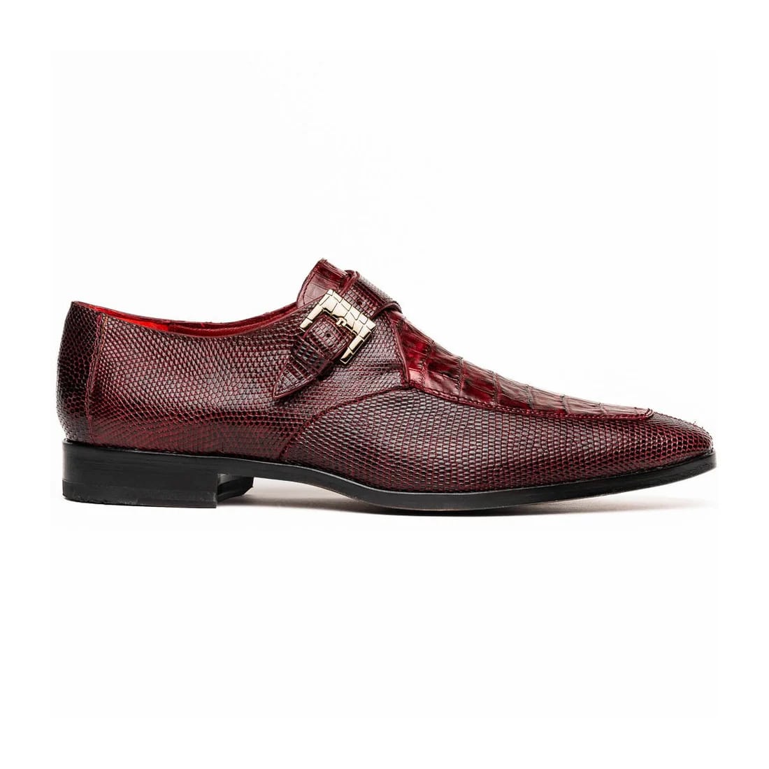 Marco Di Milano Toluca Wine / Burgundy Monk Strap Lizard & Crocodile Shoes - 8
