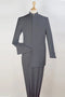 "Light Grey Mandarin Collar Suit for Men - French Front Style"