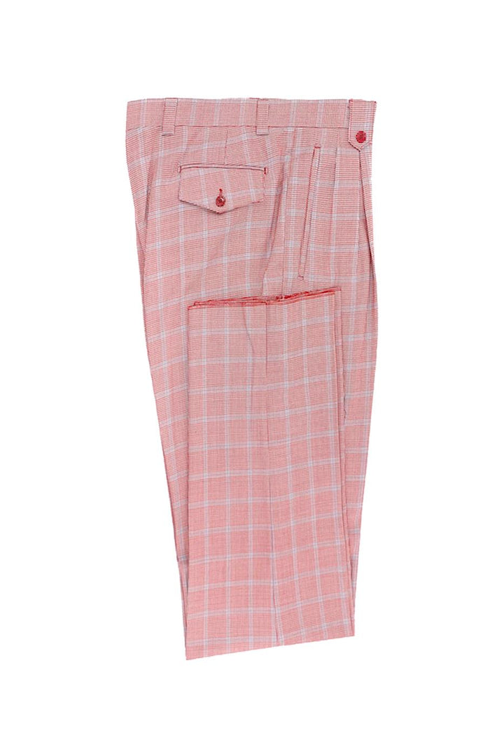 Tiglio Luxe Red Houndstooth with Light Blue Windowpane Wide Leg Wool Dress Pants 2576 CT552455 - 44
