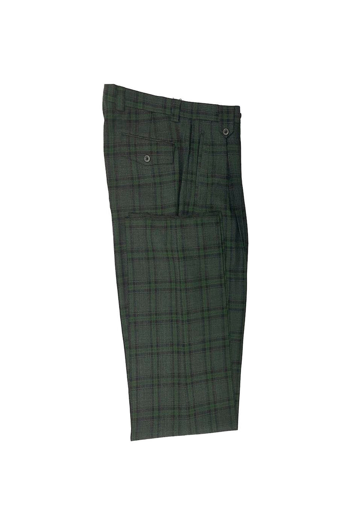 Tiglio Luxe Sage Green with Charcoal Gray Windowpane Wide Leg Wool Dress Pants 2576 TLS20049/1 - 38
