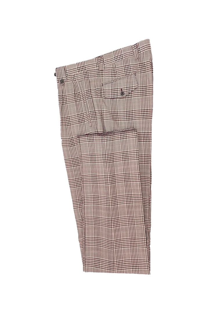 Tiglio Luxe Merlot with White Houndstooth and Windowpane Wide Leg Wool Dress Pants 2576 TLS20059/1 - 32